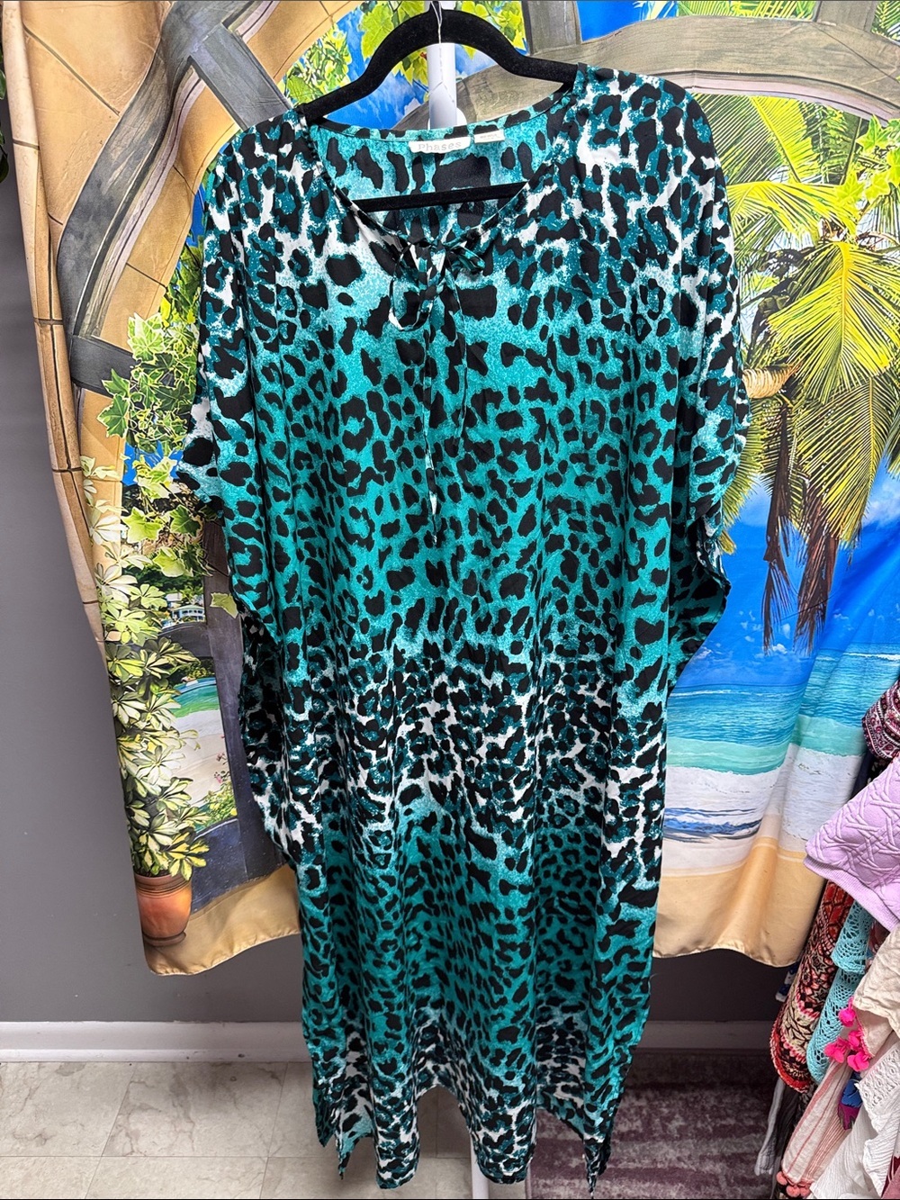 Teal Leopard Print Kaftan MuuMuu
